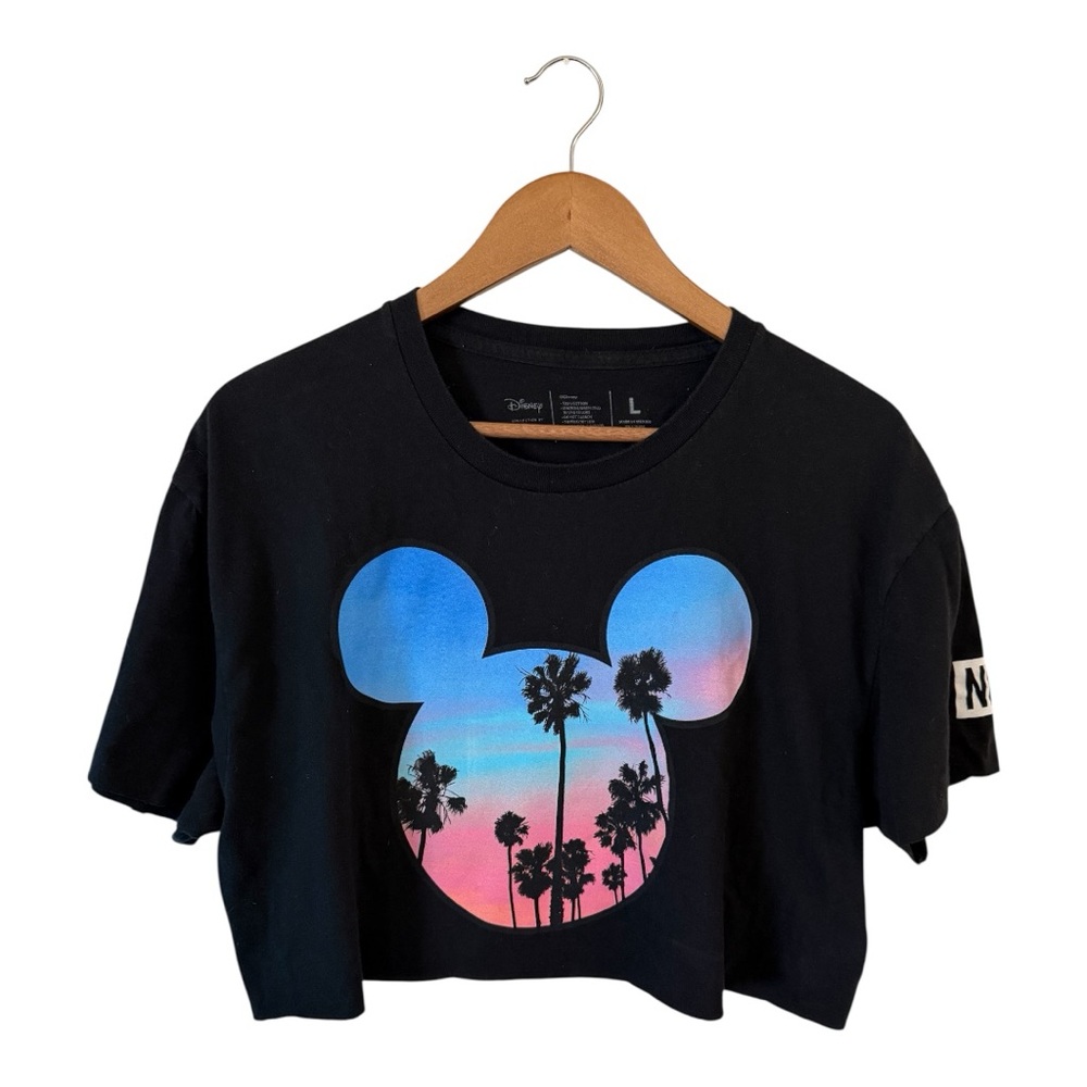 Disney Black Tee with Mickey and Palm Silhouette